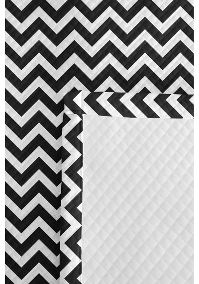 Siyah Zigzag Geometrik Genç Odası Tek Kişilik Pike Takımı - Modern 160x220 Cm Kapitone Yatak Örtüsü Ayazlı Anı Aralığı