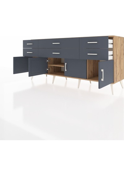Hyperion Konsol 2 Raflı 6 Çekmeceli 4 Kapaklı 176x44x83 Çam-antrasit Antrasit