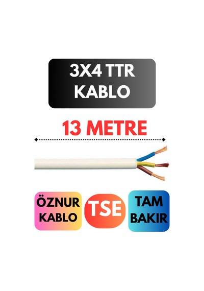 Öznur 3x4 Ttr Kablo Metre Seçenekli Beyaz - 13mt