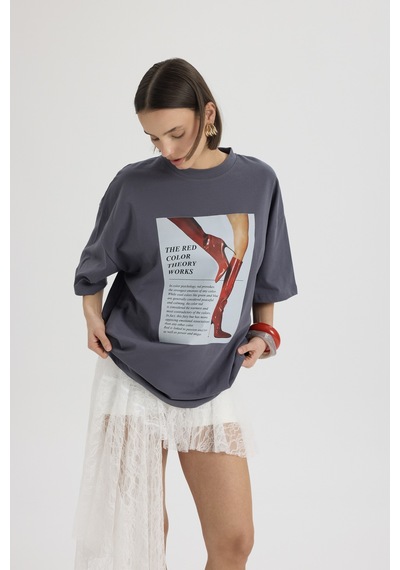 Mai Studıos Mai Studios Co. Theory Oversize Füme T-shirt Füme