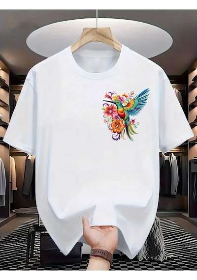 Flood Of Style Kadın Beyaz Sinek Kuşu Baskılı Oversize