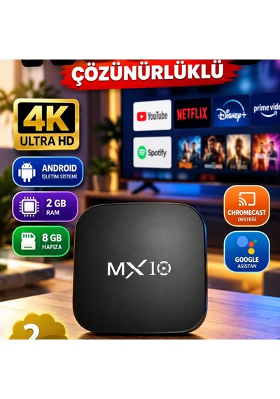 Mx Box S 4k Android Tv Box 2 Gb Ram, 8 Gb Hafıza, Chromecast Ve Google Asistan