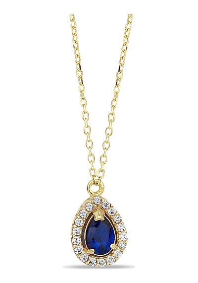 Kuyumcudukkani Zincirli"safir Renk Damla Taşlı"kolye-37186-g-80cm Gold