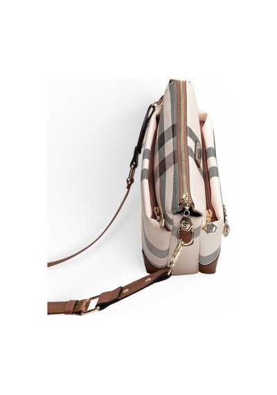 Silver & Polo Silver Polo Krem - Taba Ekose Kadın Çapraz Çanta Sp1110