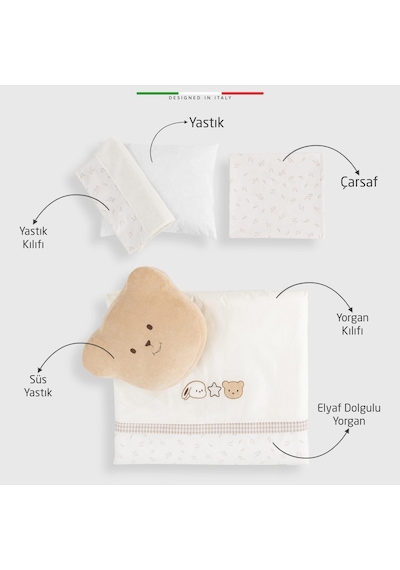 Elelelife Baby Bear 6 Parça Oyun Parkı Park Yatak Bebek Uyku Seti Bej
