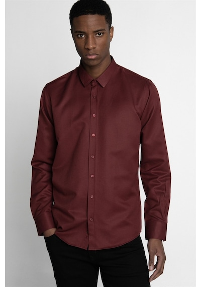 Tudors Modern Slim Fit Pamuklu Kolay Ütü Armürlü Erkek Gömlek-26633 Bordo Tudors Modern Slim Fit Pamuklu Kolay Ütü Armürlü Erkek Gömlek-26633 Bordo