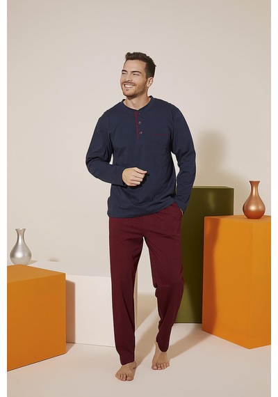 Kly 9221 Erkek Midi Yaka Pantolon Baskılı Pijama Takım 001