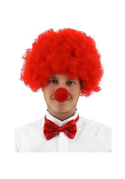 Kırmızı Renk Kıvırcık Afro Palyaço Seti +3