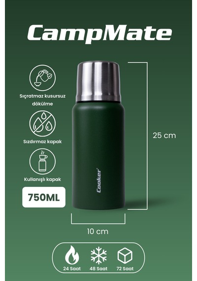 Cooker Campmate 750 Ml Paslanmaz Çelik Termos Ckr2106 Haki