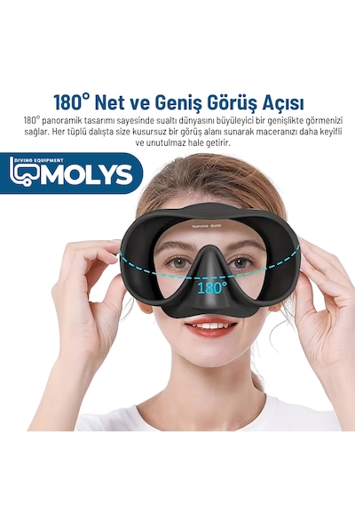 Molys M1 Dalış Maskesi + Antı Fog Buğu Önleyici Film Açık Mavi