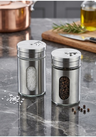 Rossel Premium Metal Kaplamalı Cam Tuz-biber-baharat Kabı Bh-1333 Açık Gri