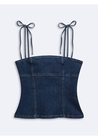 LTB Junna Slim Fit Askılı Dark İndigo Crop Bluz