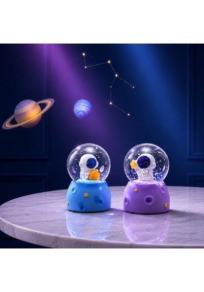 Işıklı Mini Sevimli Astronot Kar Küresi Fantastik Obje Hediyelik Eşya Yenidoğan Hediyesi