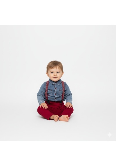 Mnk Baby & Kids Jeans Gömlek Gabardin Pantolon Erkek Bebek Takımı M00774 Bordo