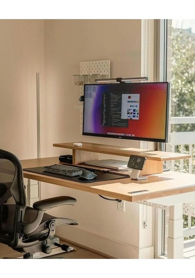 Lupicon Ahşap Monitör Standı, Masaüstü Bilgisayar Organizatörü, 70x30x15 Cm, Ahşap Desen
