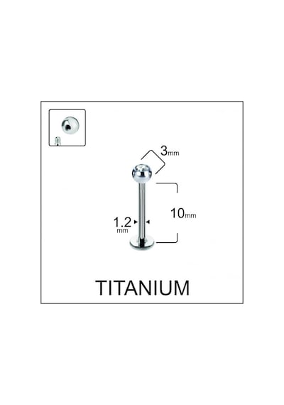 %100 G23 Titanyum Tek Taş Kristal Top 3mm X 10mm X 1.2mm Gümüş Titanyum Labret Piercing Mavi