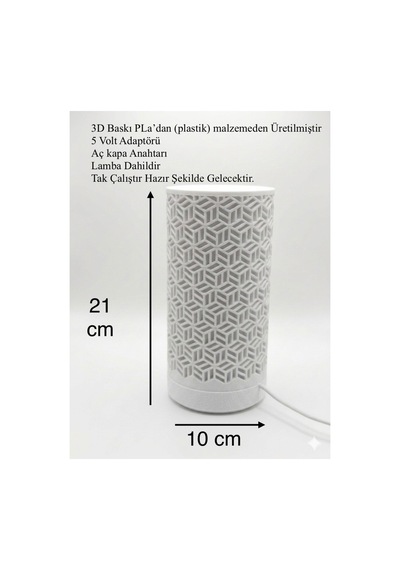 3d Tasarım Gece Lambası Dekoratif Başucu Lambası - Modern Geometrik Desenli 21 C Beyaz