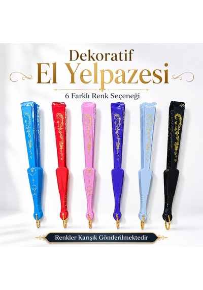 Desenli El Yelpazesi Şık Tasarım 6 Farklı Renk Seçeneği Çok Renkli