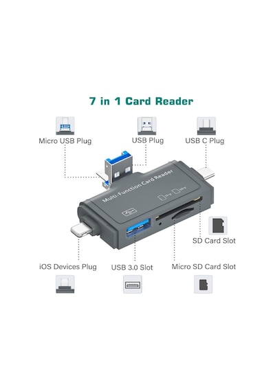 Type C Micro Usb Lightning 7in1 Kart Okuyucu Tf Sd Usb Ads-368