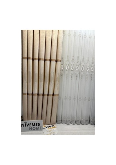 Lexroo Amasra Ft614164 V-101 Krem 1/3 Sık Pileli Fon Perde Apm