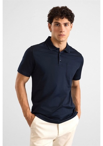 Süvari Lacivert Regular Düz Baskısız Düz Fermuarlı Polo Yaka Tişört Ts1014000442-m09