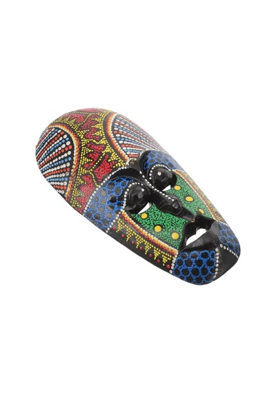 Ahşap Aborjin Mask 20 Cm Renkli Duvar Dekoru Maske