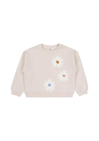 Civil Girls Papatya Nakışlı 6-9 Yaş Sweatshirt - Bej Taş Rengi