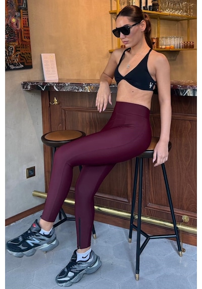 Madmext Bordo Active Fit Fermuarlı Tayt Mg2791 M