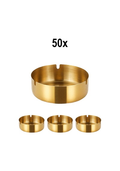 50 Adet Çelik Gold 8 Cm Kafe Restaurant Lokanta Yuvarlak Kül Tablası Küllük