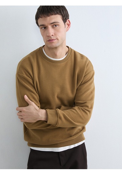Lcw Vision Kahverengi Bisiklet Yaka Erkek Sweatshirt