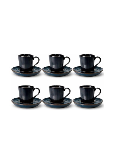 Dyris 6'li Premium Porselen Kahve Fincanı Ve Tabak Seti, Lacivert, 6,5 Cm Kupa Ve 12 Cm Tabak Çok Renkli