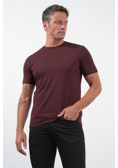 Bordo Bisiklet Yaka Kısa Kol Örme Standart Fit Esnek Tişört 1011260251 Vişne Çürüğü