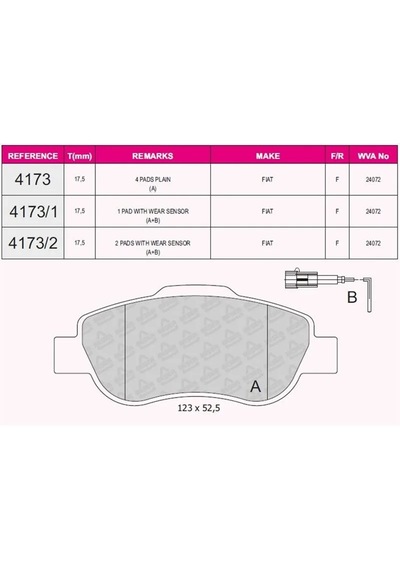 Fren Balatası Ön Fıat 500 C- Panda 169 - Panda Van 169 / Ford Ka Ru8 2003- 24072 - 24138