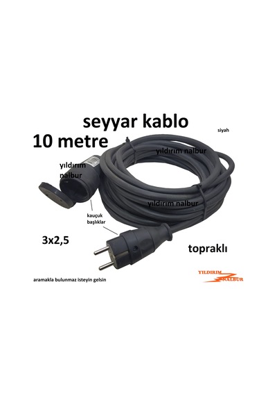 Seyyar Kablo 3x2.5 Siyah 10 M Ara Kablo Uzatma Kablosu