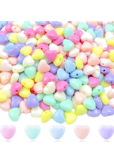 20 Gr 100 Adet Şeker Rengi Akrilik Kalp Boncuklar Renkli Karışık Plastik Pastel Boncuklar Ara Boncuk Kalp Şekilli Kolye Bilezik İçin