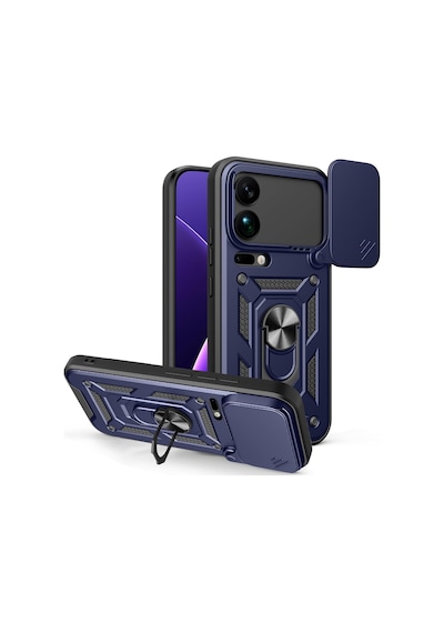 Xiaomi 17 Pro Max İle Uyumlu Kılıf Magnetik Standlı Kamera Korumalı Sürgülü Kapak Lacivert