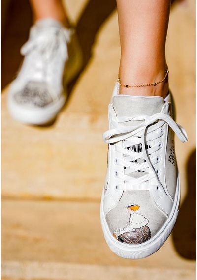 Kadın Vegan Deri Gri Sneakers - Rider Woman Tasarım Çok Renkli