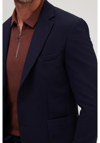 Tudors Erkek Regular Fit Lacivert Esnek Likralı Kumaş Mono Yaka Torba Cepli Takım Elbise-41311 Lacivert