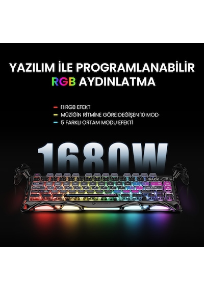 Gravastar K1 Pro Mekanik Gaming Klavye, X Pro Kablosuz Optik Mouse Ve Dijital Resim Çerçevesi Oyuncu