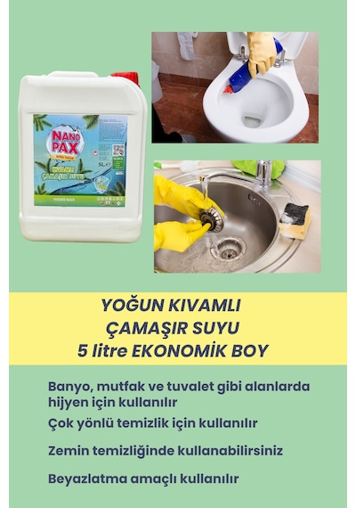 Nanopax Ultra Yoğun Kıvamlı Sıvı Çamaşır Suyu 5 Litre - Güçlü Beyazlatıcı Ve Leke Çıkarıcı Tekli
