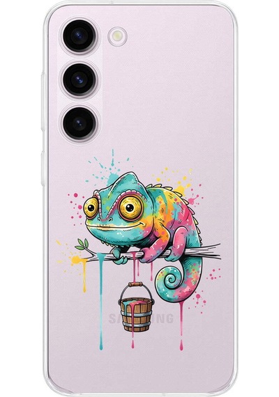 Samsung Galaxy S23 Plus İle Uyumlu Splash Bukalemun Tasarımlı Şeffaf Silikon Kılıf Şeffaf