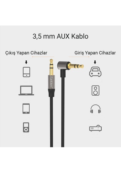 Earldom Aux46 Tak Çalıştır 1m 3.5mm Aux Kablo - Siyah M414