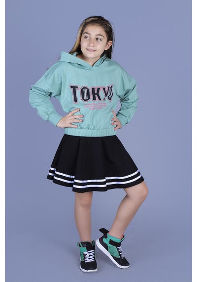Toontoy Kids Toontoy Kız Çocuk Baskılı Etekli Takım Yeşil