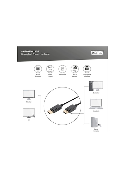 Dıgıtus Displayport Bağlantı Kablosu, 15 Metre Full Hd