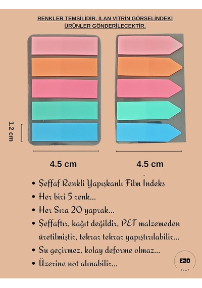 Sticky Notes Şeffaf Renkli Yapışkan Not Kağıtları Film İndeks Renk 4