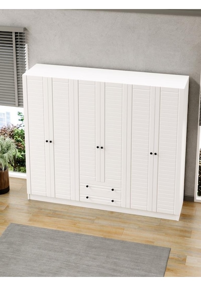 Kuzeylife Elegante Modern Tasarımlı Membran Kapaklı 6 Kapılı Gardırop (52 cm Derinlik) Kuzeylife Elegante Modern Tasarımlı Membran Kapaklı 6 Kapılı Gardırop (52 cm Derinlik)