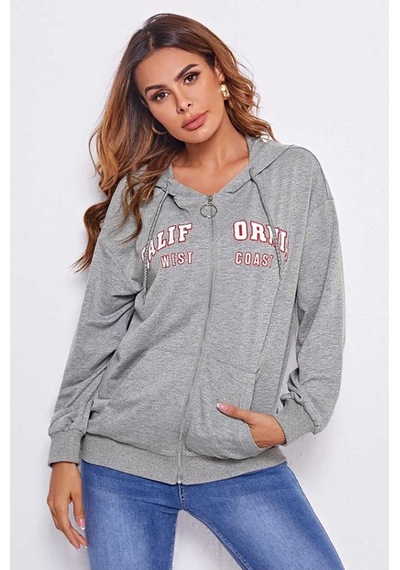 Mad Girls Gri Kapüşonlu Sweatshirt Mg804