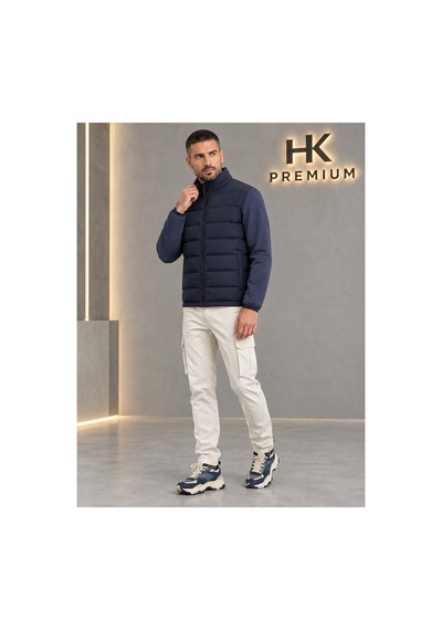 Hk Premium Oysho Kumaş Kollu Şişme Mont Su İtici Kışlık Lacivert