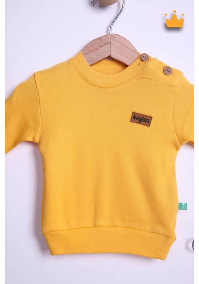 Babyhola Kız Erkek Bebek Çocuk Takım Pamuk Düğmeli Alt Üst Takım 23631 Sarı