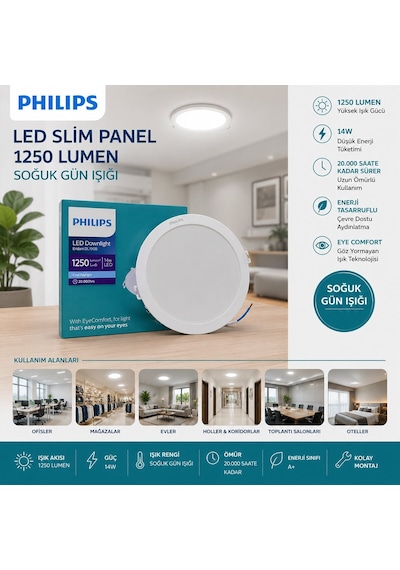 Phılıps Led Slim Panel 14w 1250lumen 20.000 Saat Ömür Yuvarlak Sıva Altı Diğer
